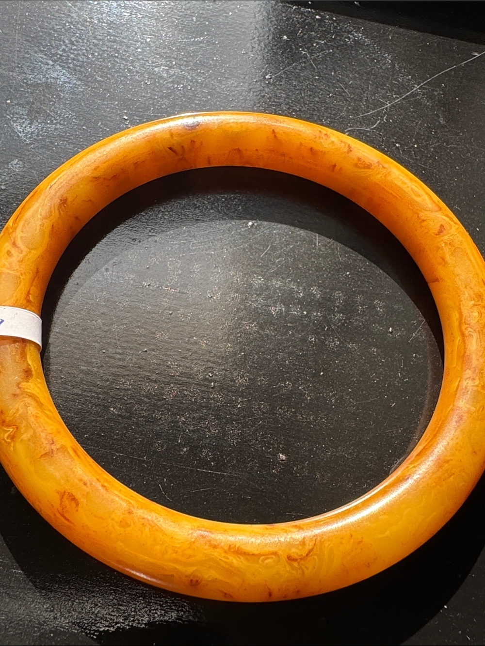 Yellow Marbled Egg Yolk Bakelite Bangle - Picture 6 of 13